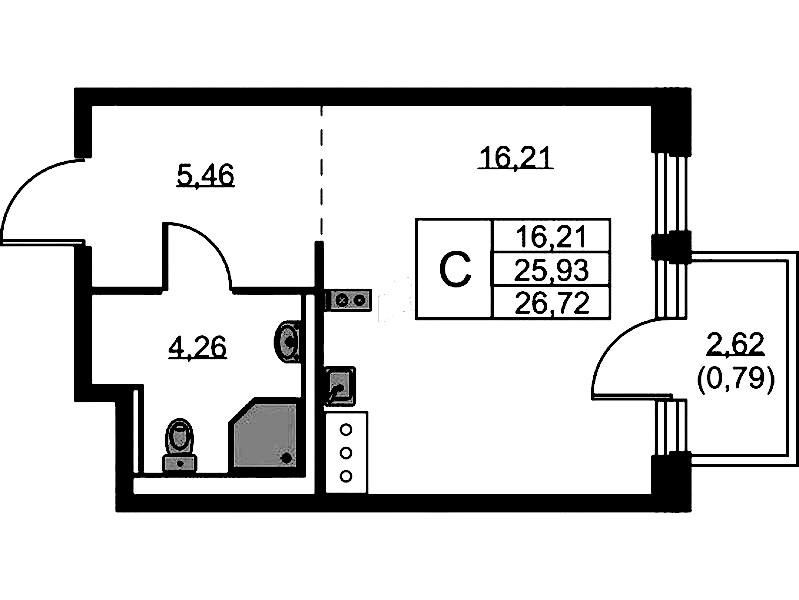 Квартира студия 26.72 м², 10/11 эт., ЖК «Новое Колпино»